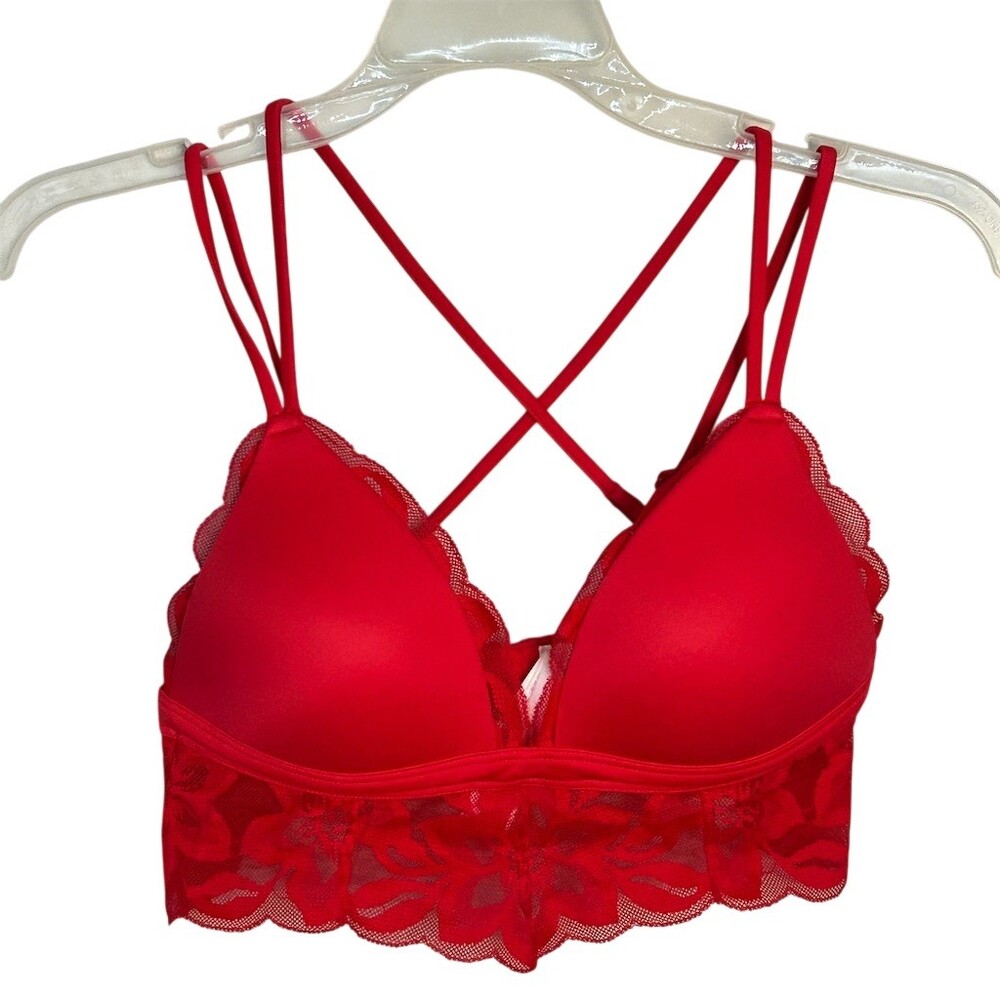 Victoria's Secret PINK Bralette Womens Size S Red Lace Longline Push-Up